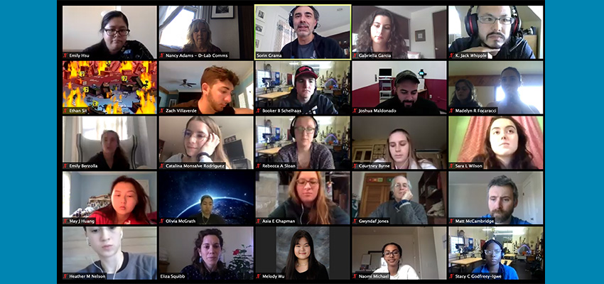 The 2020 D-Lab: Design class meeting online during the Covid-19 pandemic.