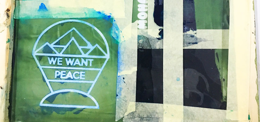 Refugee youth design for silk screen print: "We want peace."