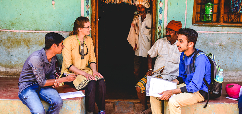 D-Lab students conducting interviews for a water filter research project, Uttarakhand, India, 2018.