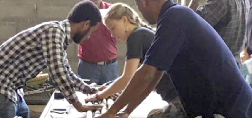 Sanitation Co-Design Summit participants develop a prototype of their latrine superstructure. Photo credit: Kathrin Tegenfeldt, USAID/Ethiopia.