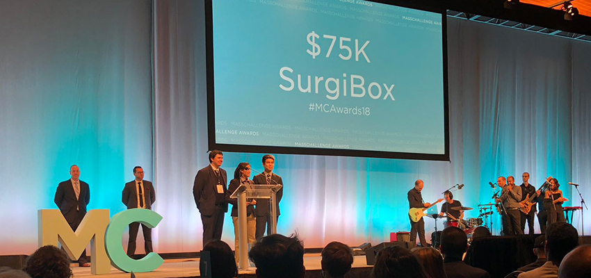 The MIT D-Lab-affiliated start-up SurgiBox team accepts a $75k platinum award from Mass Challenge.