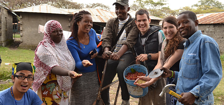International design team from International Development Design Summit 2014 tests low-cost coffee bean sheller prototype with farmers in Tanzania.