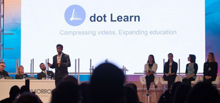 Vectorly co-founder and CEO Sam Bhattacharyya at a pitch competition before he pivoted the company and changed its name from dot Learn.