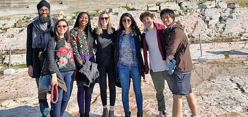  MIT D-Lab student team at the Parthenon in Athens, Greece. The team was in Athens to deliver workshops to unaccompanied refugee youth.