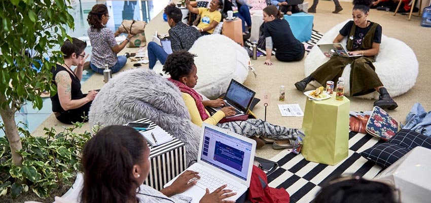 Women at an MIT hackathon in 2018 Credits: Photo: Catherine D'Ignazio 