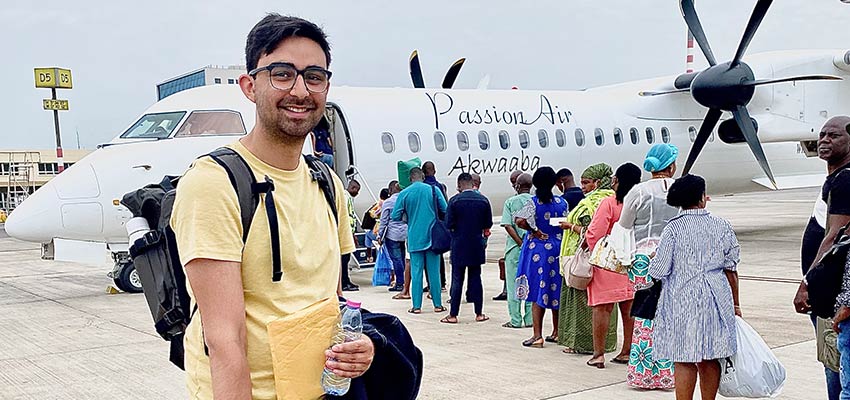 Me boarding the plane to Kumasi, Ghana. Photo: Courtesy Aditya Mehrotra