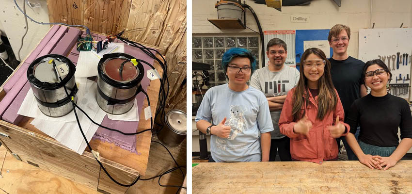 The team (right) with their prototype (left). Photo: MIT D-Lab