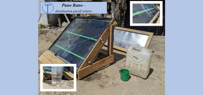 Current version of the desalination structure being used by Pano Rano in Madagascar. A similar version to this will continue to turn saltwater into vapor and the D-Lab team’s task is to condense this steam to obtain drinkable water. Photo: Tatirano Social Enterprise