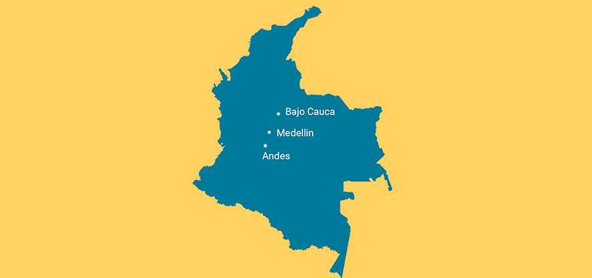 Map of Colombia featuring project sites.