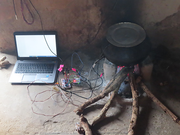 Data collection to determine firewood stove efficiency through boiling a pot of water in Dehradun, India. 