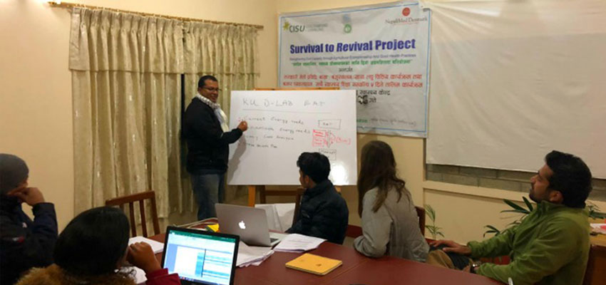 The MIT D-Lab and Kathmandu University teams at the energy assessment training conducted by D-Lab's Anish Paul Antony.