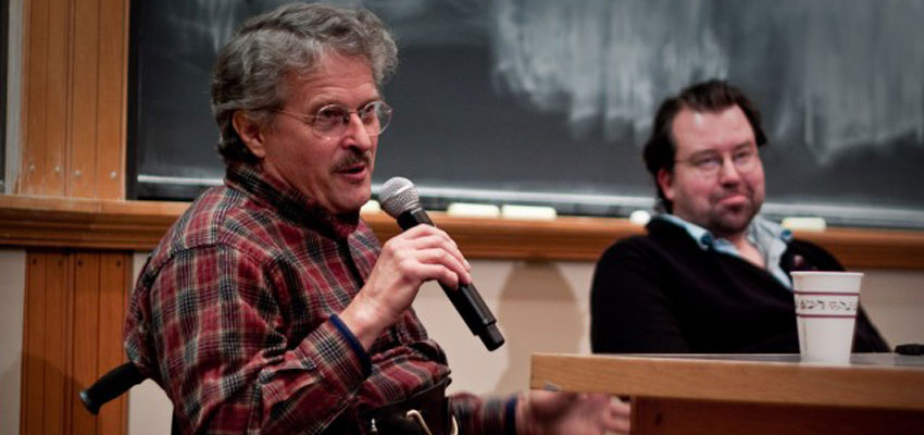Presenter Ralf Hotchkiss sharing his experiences in his wheelchair. Photo: Nathan Cooke. Source: D-Lab Archives.