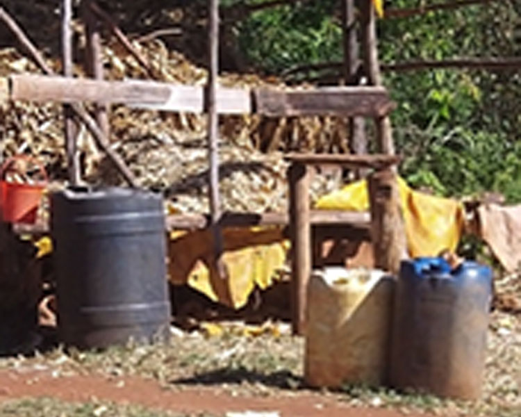 Water storage containers in rural Kenya