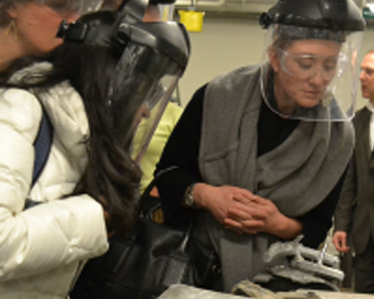 PIA members observe the casting process at the MIT Foundry