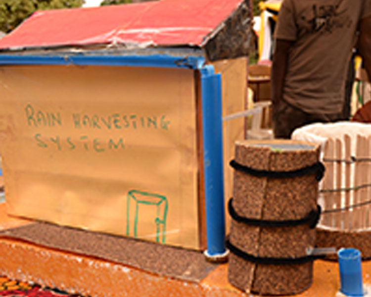Mock-up of rainwater harvesting system developed at the 2014 International Development Design Summit (actual prototype left in community)
