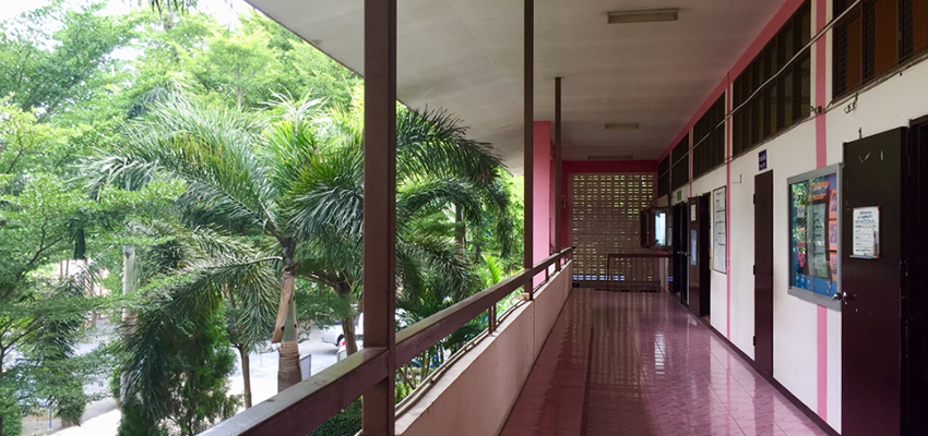 The hallway to classrooms at the Wat Dam Rong Boon School