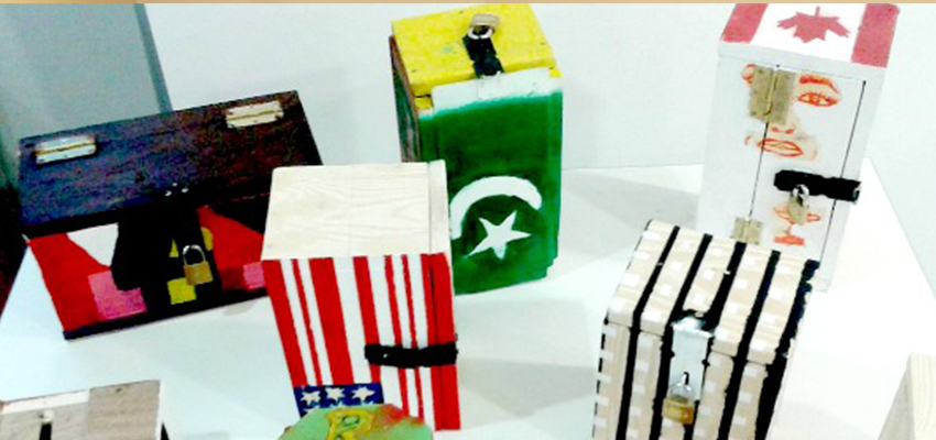 Lock boxes designed and constructed during workshop with unaccompanied refugee minors, Athens, Greece, 2017.