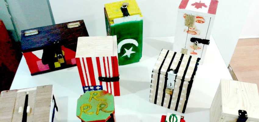 Safe boxes designed, built, and decorated by unaccompanied refugee minors.