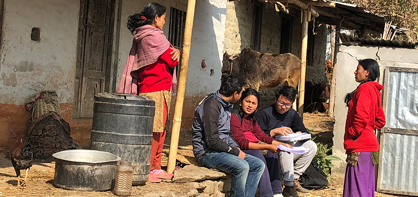 Adam Zhao and Sandhya Bohara conducting an energy needs assessment with women from Salambu, Nepal.