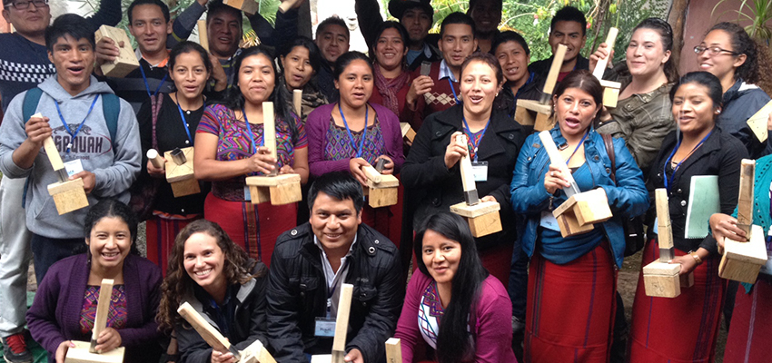 Workshop parrcipants with their handmade charcoal preses, Ixil region, Guatemala, 2014.