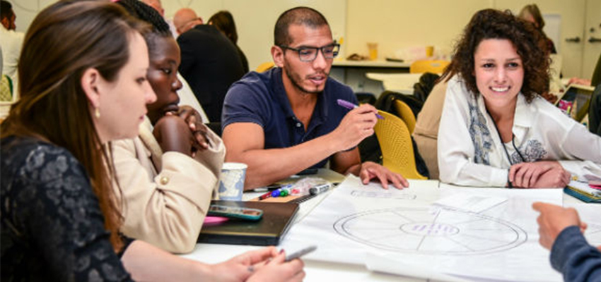 MIT D-Lab Innovation Ecosystem Builder Fellows and Scale-Ups Fellows at a convening April 2018.