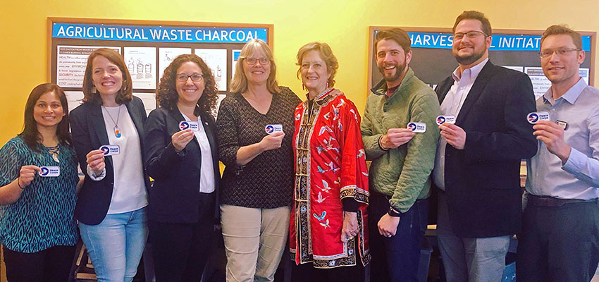 Peace Corps Director Jody Olsen(4th from right) with other Returning Peace Corps Volunteers in attendance including D-Lab Founding Director Amy Smith (4th from left), D-Lab Global Training Manager Sher Vogel (2nd from left), and Ari Jacobovitz from MIT International Science & Technology Initiatives (far right). Photo: Megha Hegde/MIT D-Lab