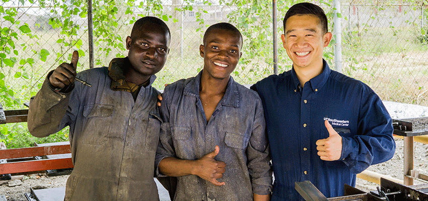  Geoff Tam (far right) working with KKL’s manufacturing team, Simeon Mogaka, team member, and Ken Musau, crew lead, to make KKL’s specially designed reinforced concrete panels