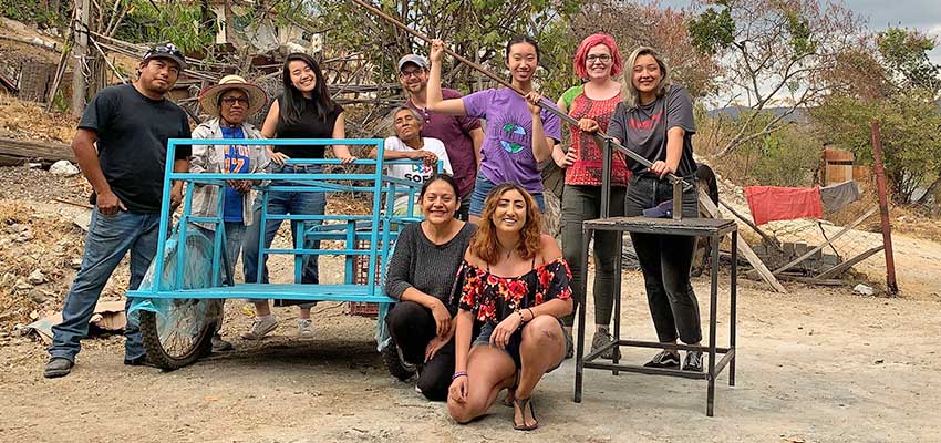 D-Lab: Development team in Oaxaca with community partners and the nearly finished cart we worked on together.