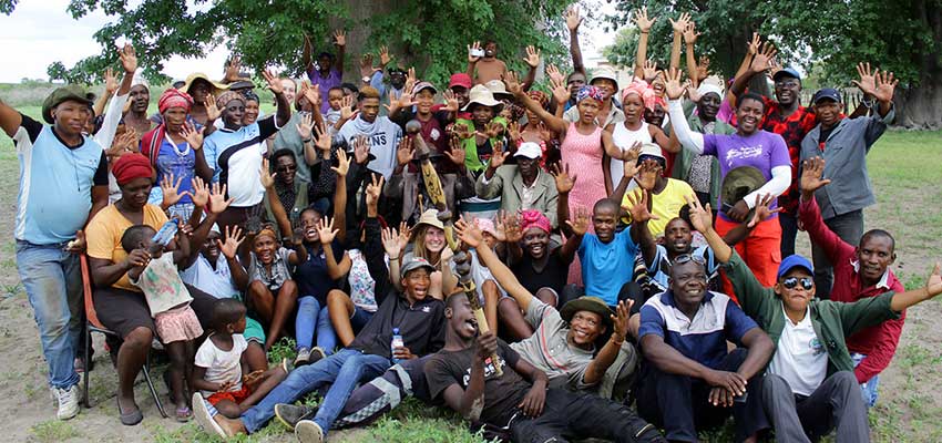 Members of Tsodilo Village and These Hands pose for a victory shot after the community showcase in January 2020. 