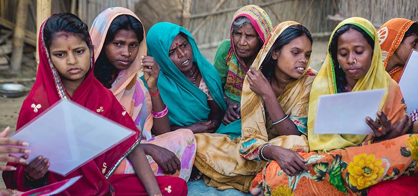 Women attending a maternal health meeting in Dalsinghsarai, India. Photo: Innovators In Health