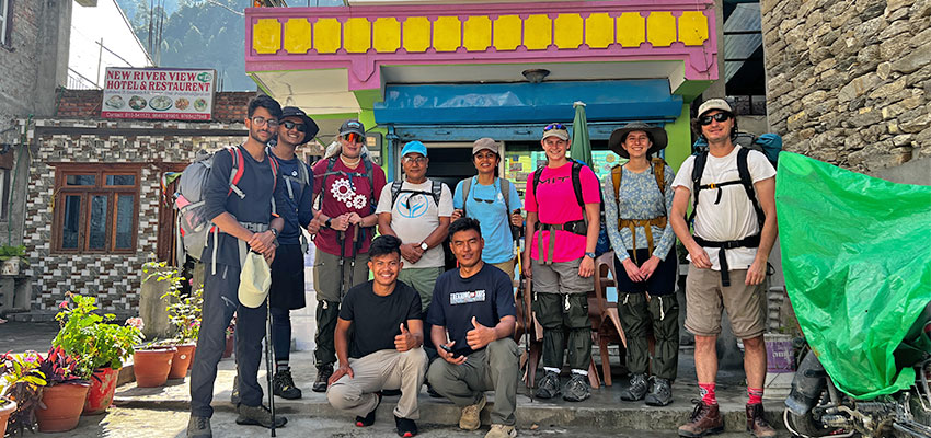 MIT D-Lab students in Nepal with community members and their trip leader, D-Lab Research Scientist Dan Sweeney (far right). Photo: Courtesy MIT D-Lab