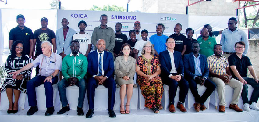 Tausen Lec 3rd-R), East Africa managing director and head of SEA subsidiary Samsung Electronics, in a photo in Arusha yesterday with stakeholders from KOICA and MIT D-Lab at the launch of a technological innovation programme. The collaboration involves stakeholders from educational institutions and is meant to impart education leading to improved innovation initialives. Photo: Guardian correspondent