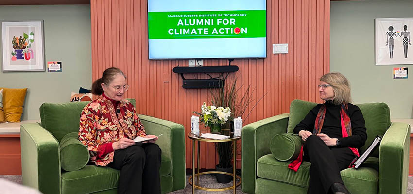 MIT D-Lab Lecturer Susan Murcott (left) and MIT President Sally Kornbluth. Photo: Courtesy MIT Alumni for Climate Action (MACA)