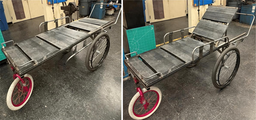 Left: Final stretcher prototype in flat position. Right: Final stretcher prototype in upright position. Photos: Courtesy MIT D-Lab