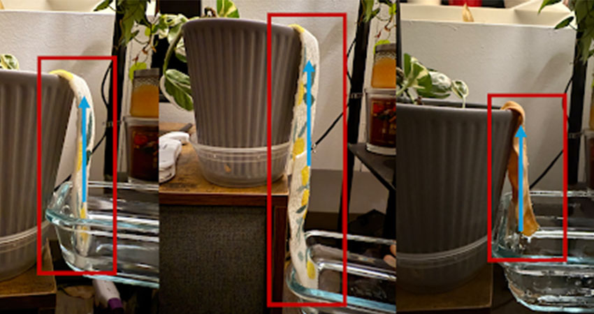 Experiment to evaluate different fabric features to determine the total length of water travelled. Photo: MIT D-Lab