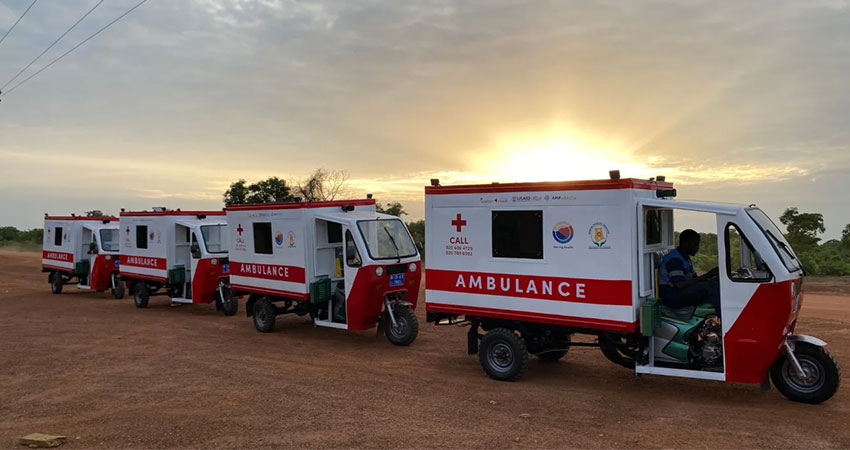 Low-cost tricycle ambulances are being used in northern Ghana to tackle maternal mortality, providing access to lifesaving care in rural communities. Photo: Moving Health