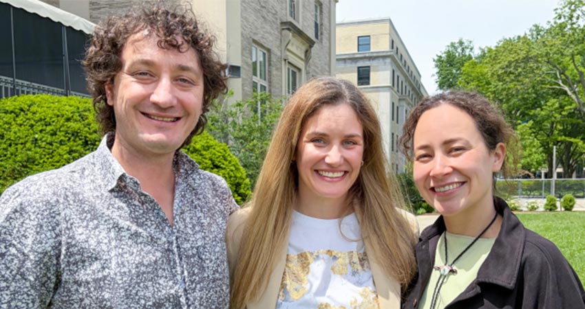 Dan Sweeney, Eleni Aktypi and Cassie Lee are SA+P's 2026 Infinite Mile Awardees. Photo: Adelaide Zollinger