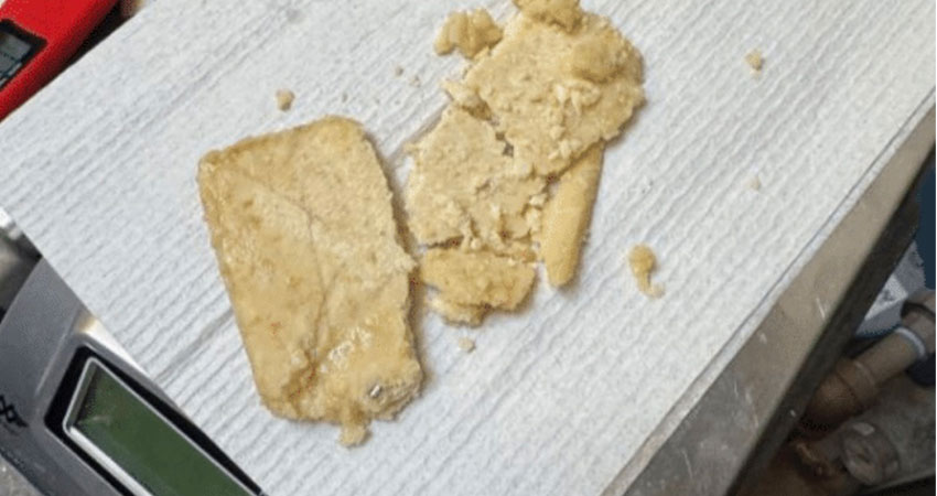 Crushed aguaje on a flat scale.