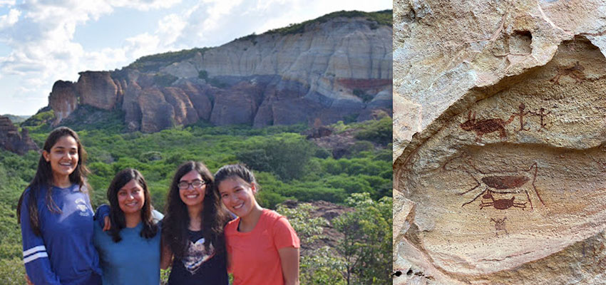 Left: Team photo at Serra da Capivara. Right: Some of the cave paintings we viewed during our tour of the national park.