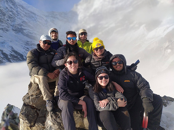  The MIT D-Lab team, students from Kathmandu University, and partners from Health and Education for Nepal at the 4200-meter peak of Lower Kyanjin Ri.