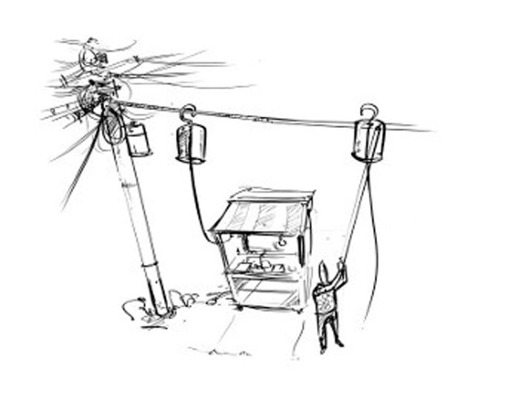 Stealing electricity "safely". Drawing: Nathan Cooke
