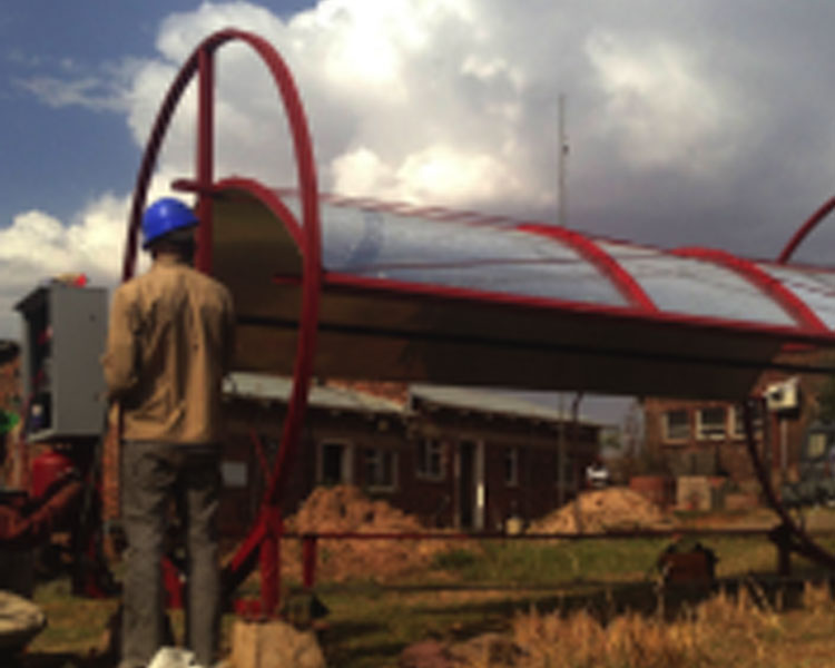 A solar collector prototype installed at the R&D facility in Maseru, Lesotho