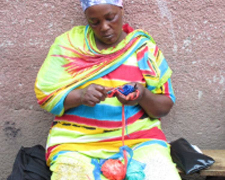 Crocheting with plastic.