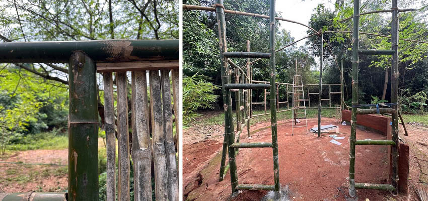 Left: The fish-mouth joint on the frame. Right: The completed door frame.