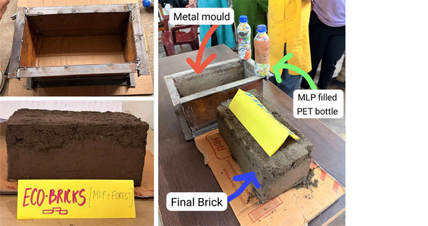 views of hand-pressed bricks and mold.