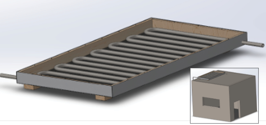 CAD sketch of a heater and housing.