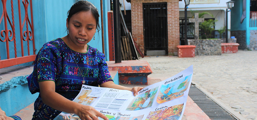 An community member in Guatemala explains local food resources informing her innovation project