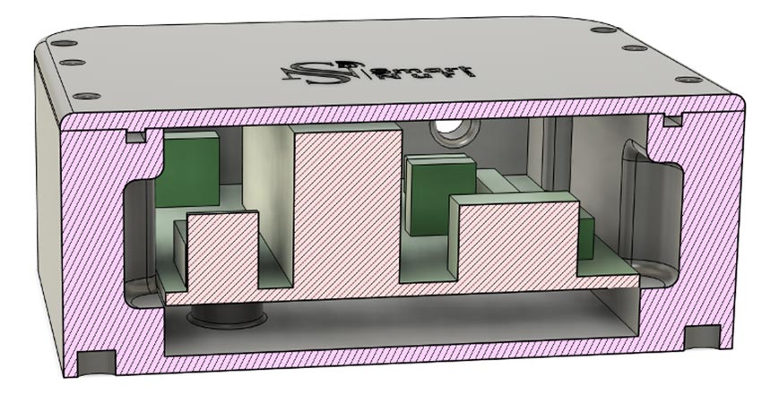 Cross-sectional view of a fully assembled device in CAD