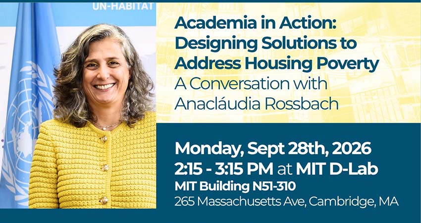 Woman smiling at left with text ad for event