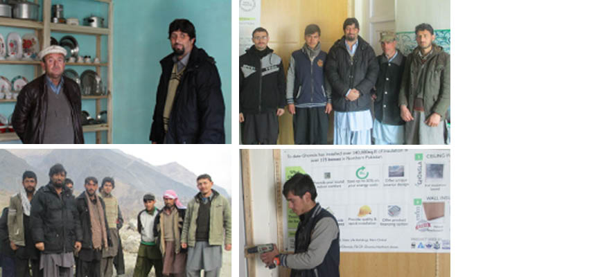 Four photos of people in houses and outside in Pakistan